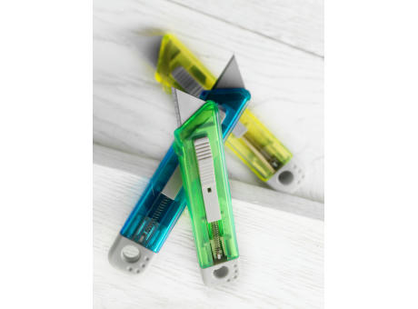 Cutter-Messer mit Federkernautomatik aus Kunststoff Griffin Werbeartikel