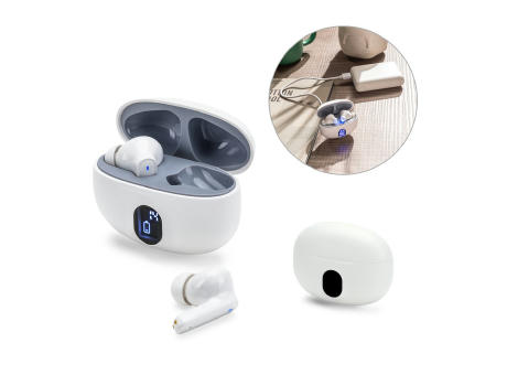 CAETANO. Wireless Earphones aus Recyceltes ABS (100% rABS) mit 4 Stunden Akkulaufzeit Werbeartikel