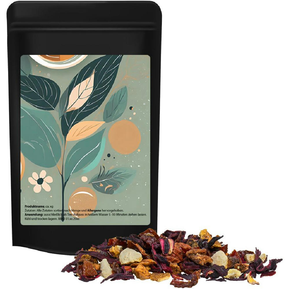 Product image Früchtetee gute Laune, ca. 17g, Standbeutel Mini schwarz Werbeartikel