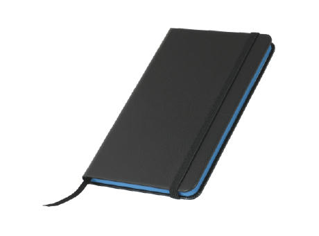 Product image Notizbuch A6 schwarz mit Gummiband, Farbschnitt und Leseband, 60 Seiten Werbeartikel