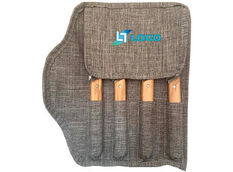 Set mit 4 Tafelmessern 'Stavanger', Olivenholz Werbeartikel