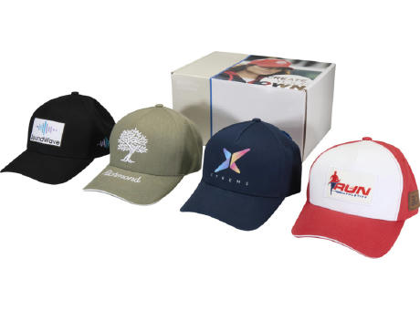 Musterbox mit recycelten Kappen Werbeartikel