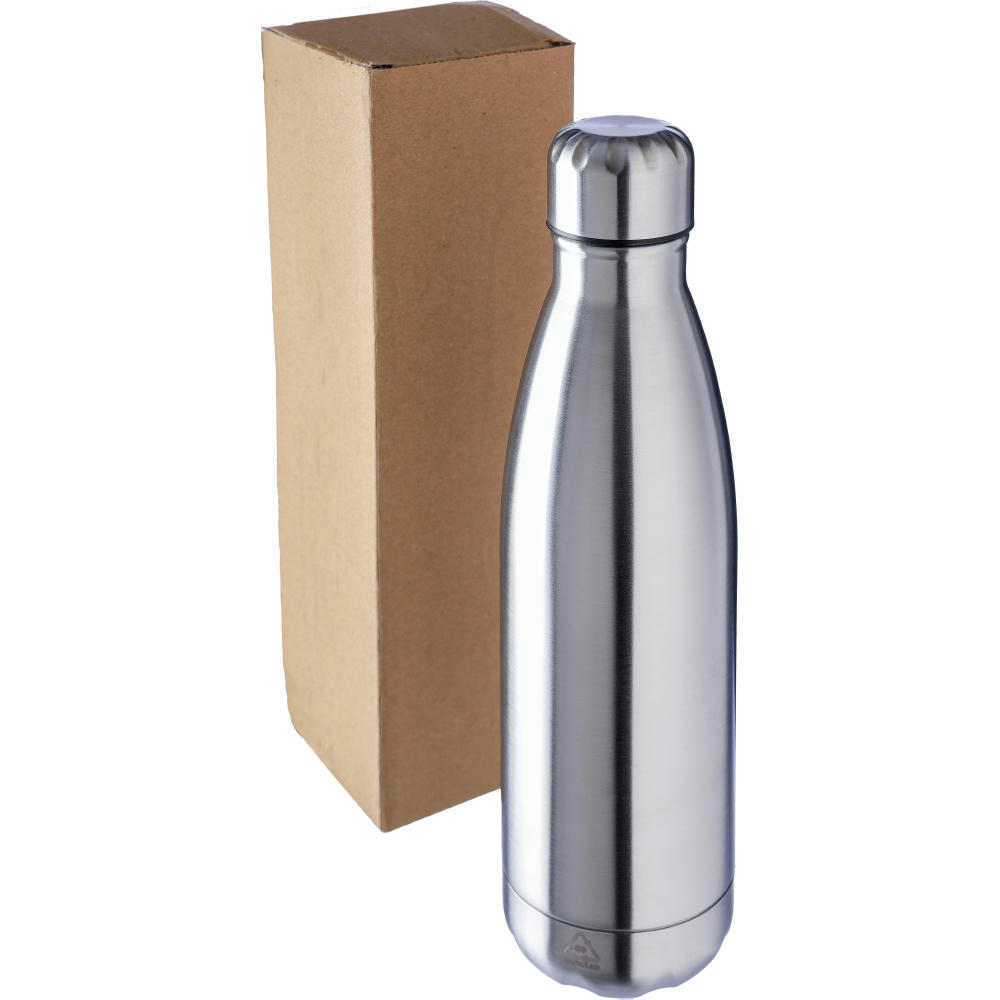 Recyceltem doppelwandige Trinkflasche aus Edelstahl Lombok Werbeartikel