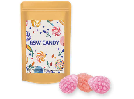 Erdbeer Chili Bonbons, ca. 80g, Standbeutel Midi Werbeartikel