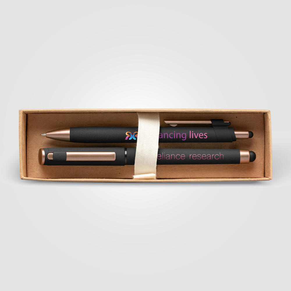 York Kugelschreiber-Geschenkset mit bronzefarbenen Akzenten aus recyceltem Kunststoff inkl. verzierter Geschenkbox Werbeartikel