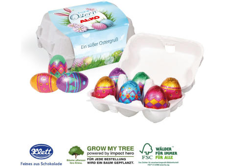 Product image SCHOKO-EIER 6ER MIT KLETT SCHOKOLADE Werbeartikel