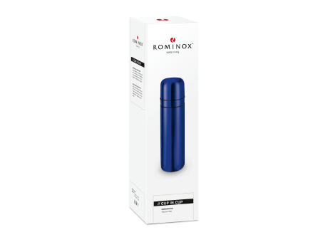 ROMINOX® Isolierkanne // Cup in Cup - mit 2 Deckeln - Blau Werbeartikel
