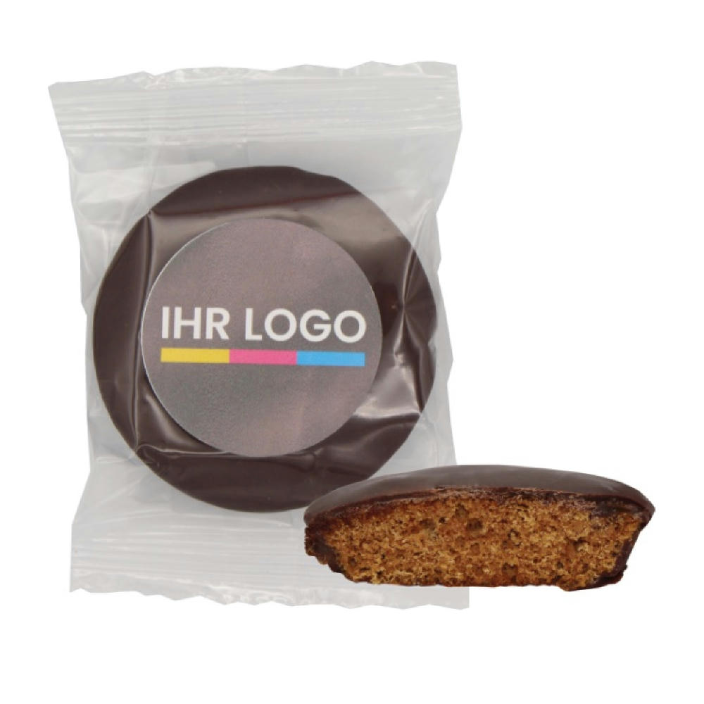 Product image 1er Lebkuchen Zartbitter mit 4c bedrucktem Sticker Werbeartikel