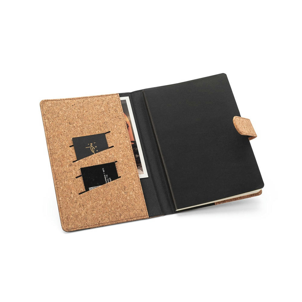 FIELDING. Mappe A5 aus Kork und recyceltem Polyester (100 % rPET) mit abnehmbarem Notizblock Werbeartikel