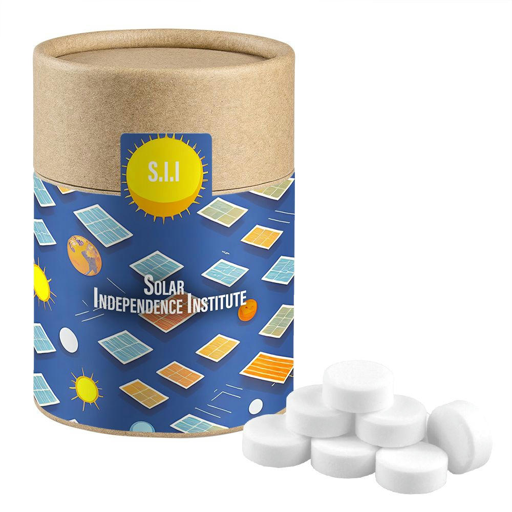 Product image Pfefferminz Drops zuckerfrei, ca. 80g, Kraftpapierdose Midi Werbeartikel