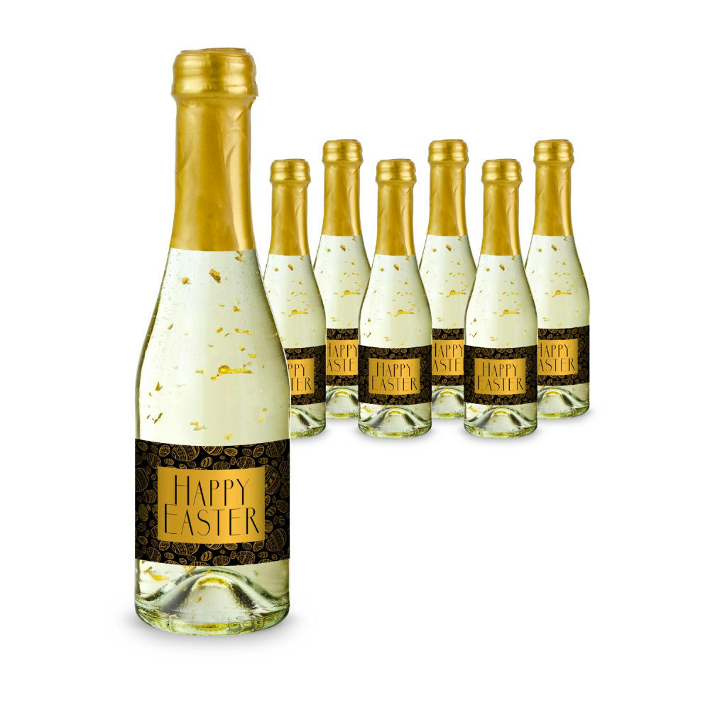 Product image Geschenkartikel / Präsentartikel: Hasengold - 6 x Goldflockentraum Piccolo 0,2 l - Flasche klar, Kapsel gold Werbeartikel