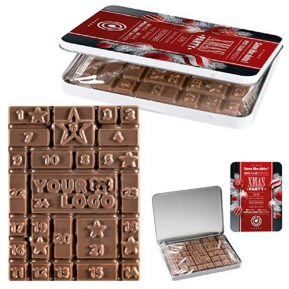 Adventskalender MINI Dekordose - Sonder-Adventskalender-Schokoladentafel Werbeartikel