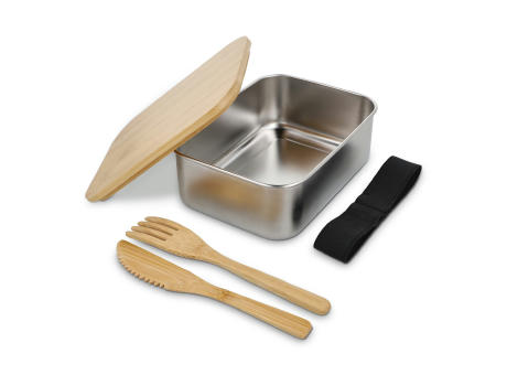 Edelstahl-Brotdose mit Bambusdeckel Werbeartikel