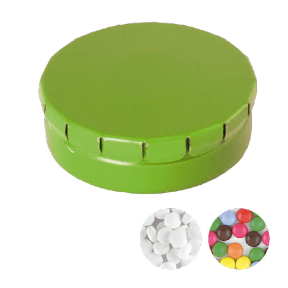 Runde Click-Blechdose 45 mm mit ca. 12 gr. Minties TAMPONDRUCK Werbeartikel