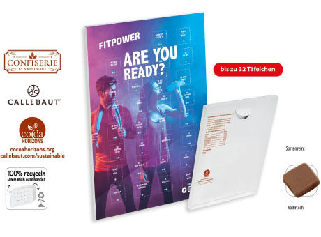 Product image Countdown-Eventkalender Wandkalender, individuell, Inhalt: Callebaut Vollmilch Schokolade Kalender Werbeartikel