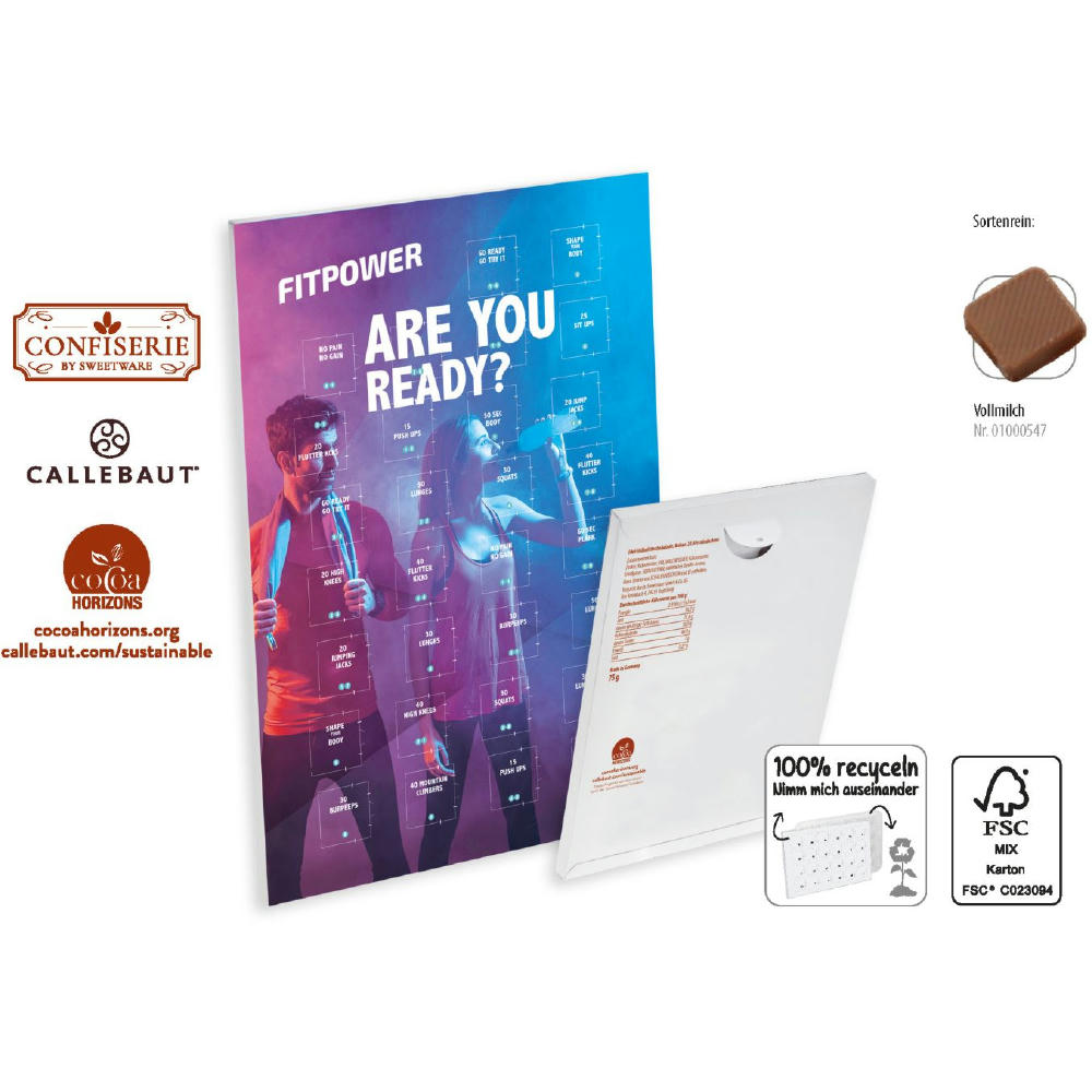 Product image Countdown-Eventkalender Wandkalender, individuell, Inhalt: Callebaut Vollmilch Schokolade Kalender Werbeartikel