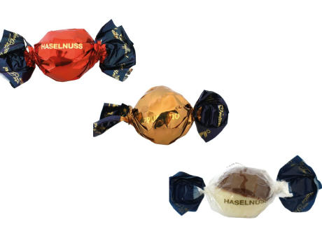 Weihnachtspralinés in Motivkartonage "Rentier",   5 Stück, Inhalt: Pralinen Milchschokolade und weiße Schokolade mit Haselnusscremefüllung bedrucken