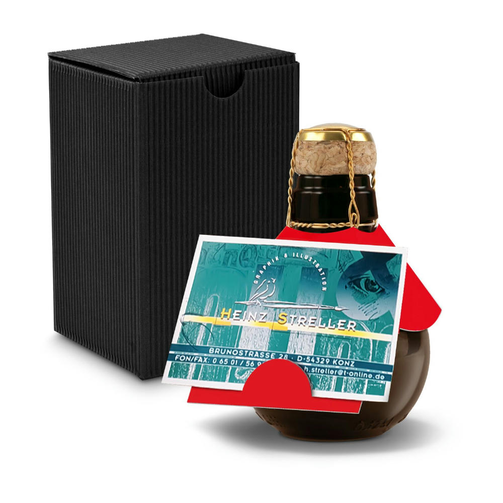 Product image Kleinste Sektflasche der Welt! Visitenkarteneinschub - Inklusive Geschenkkarton in Gelb, 125 ml Werbeartikel