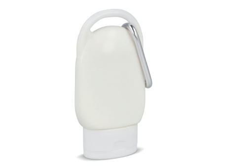 Sonnenschutzlotion mit Karabiner SPF30 aus recyceltem Material bedrucken