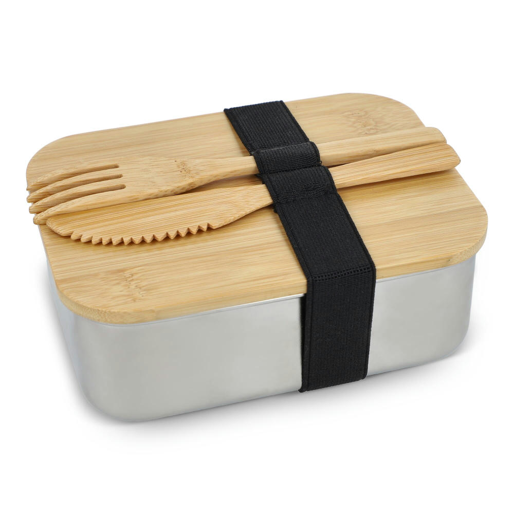 Product image Edelstahl-Brotdose mit Bambusdeckel Werbeartikel