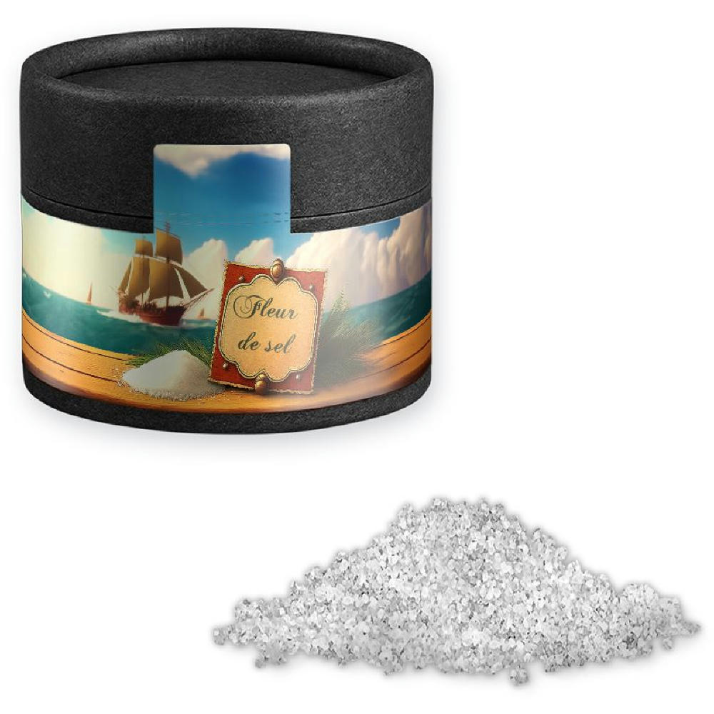 Fleur de Sel, ca. 40g, Kraftpapierdose Mini schwarz Werbeartikel