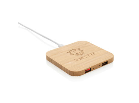 5W-Wireless-Charger aus Bambus mit USB Werbeartikel