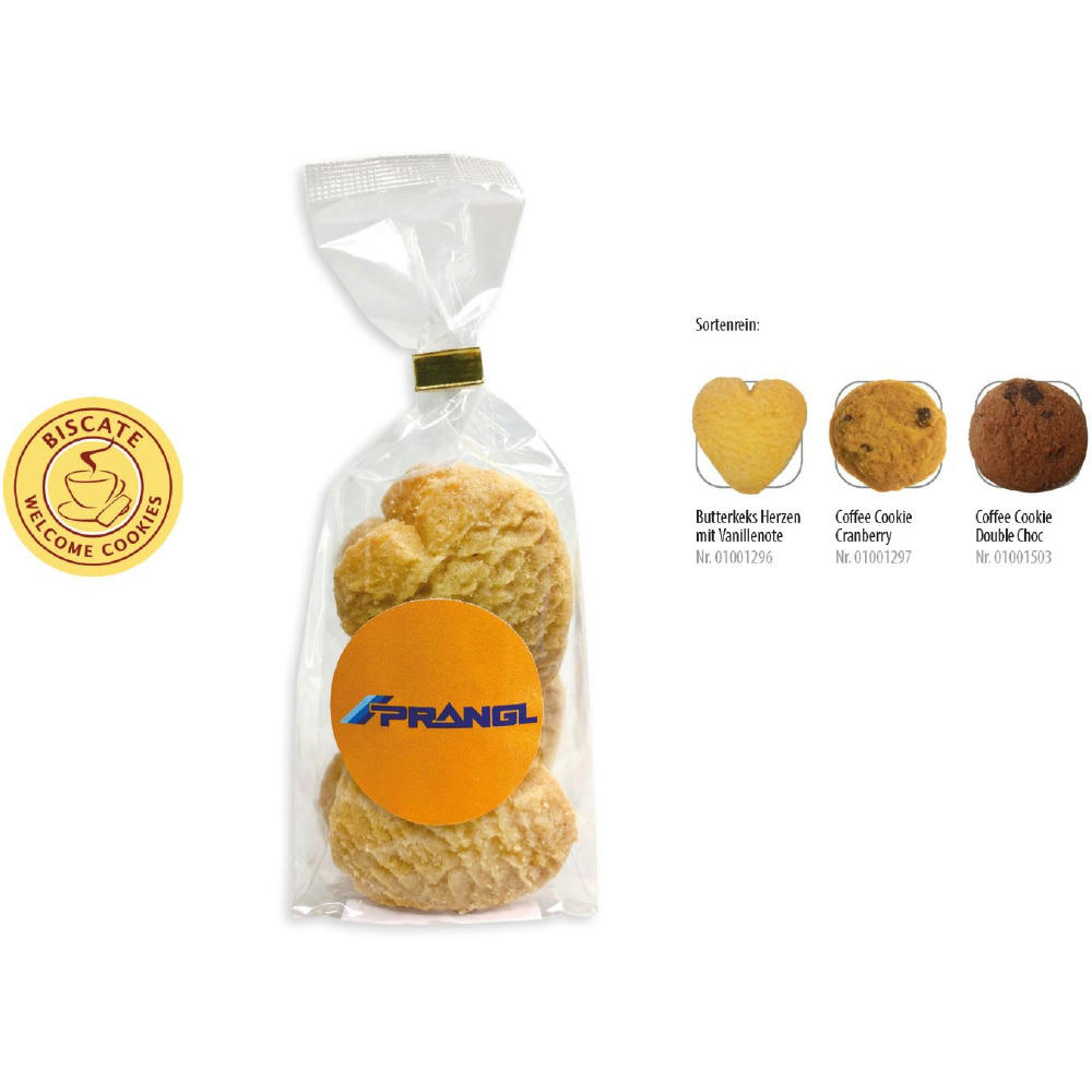 Product image Cookies Bodenstandbeutel mit Werbeaufkleber, 5 Stück, Inhalt: Coffee Cookie Double Choc Werbeartikel