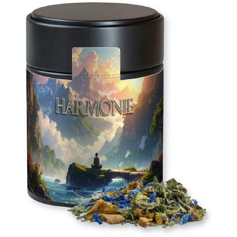 Kräutertee Harmonie, ca. 35g, Metalldose Midi schwarz Werbeartikel