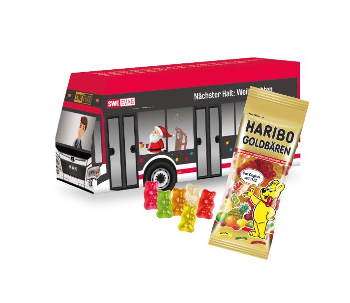 3D Präsent "Bus" mit Haribo Goldbären 3D Präsent "Bus" mit Haribo Goldbären