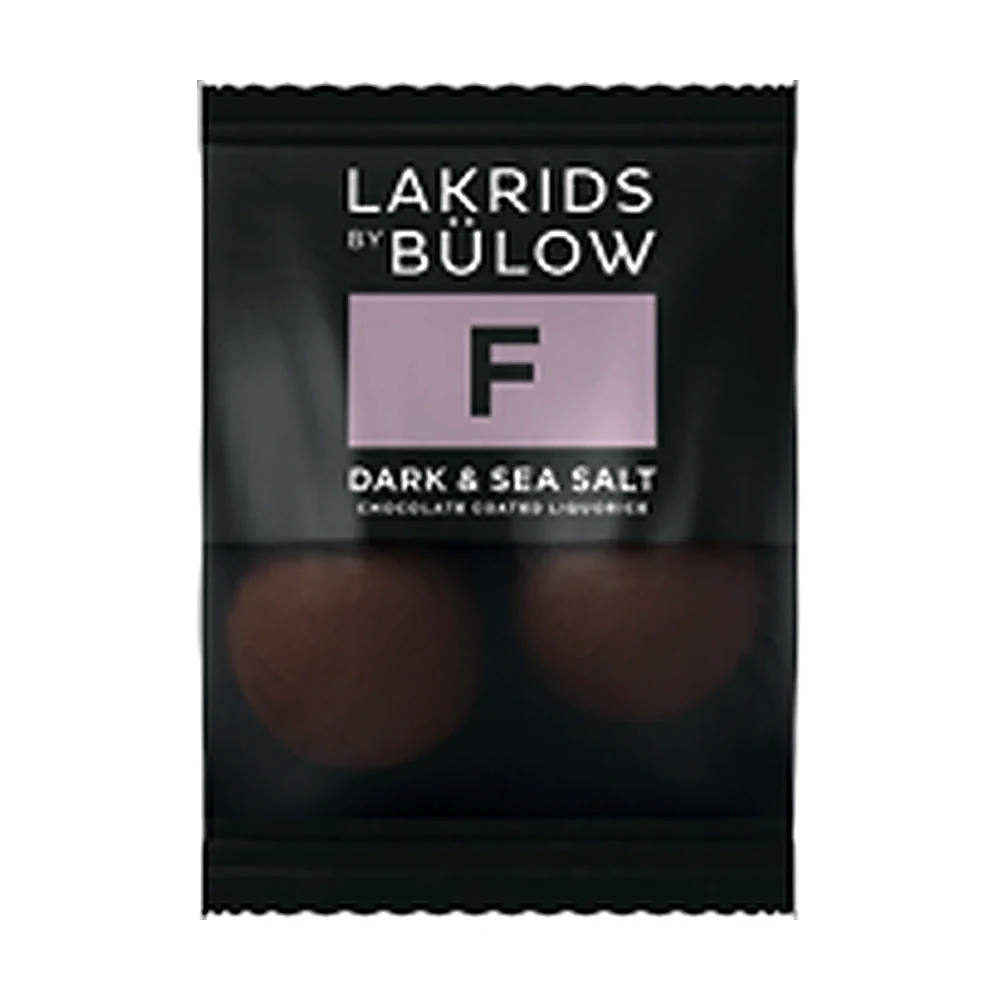 Lakrids by Bülow Mini F Dark & Sea Salt im Einzeltütchen – Schokolade mit Lakritz als Streuartikel