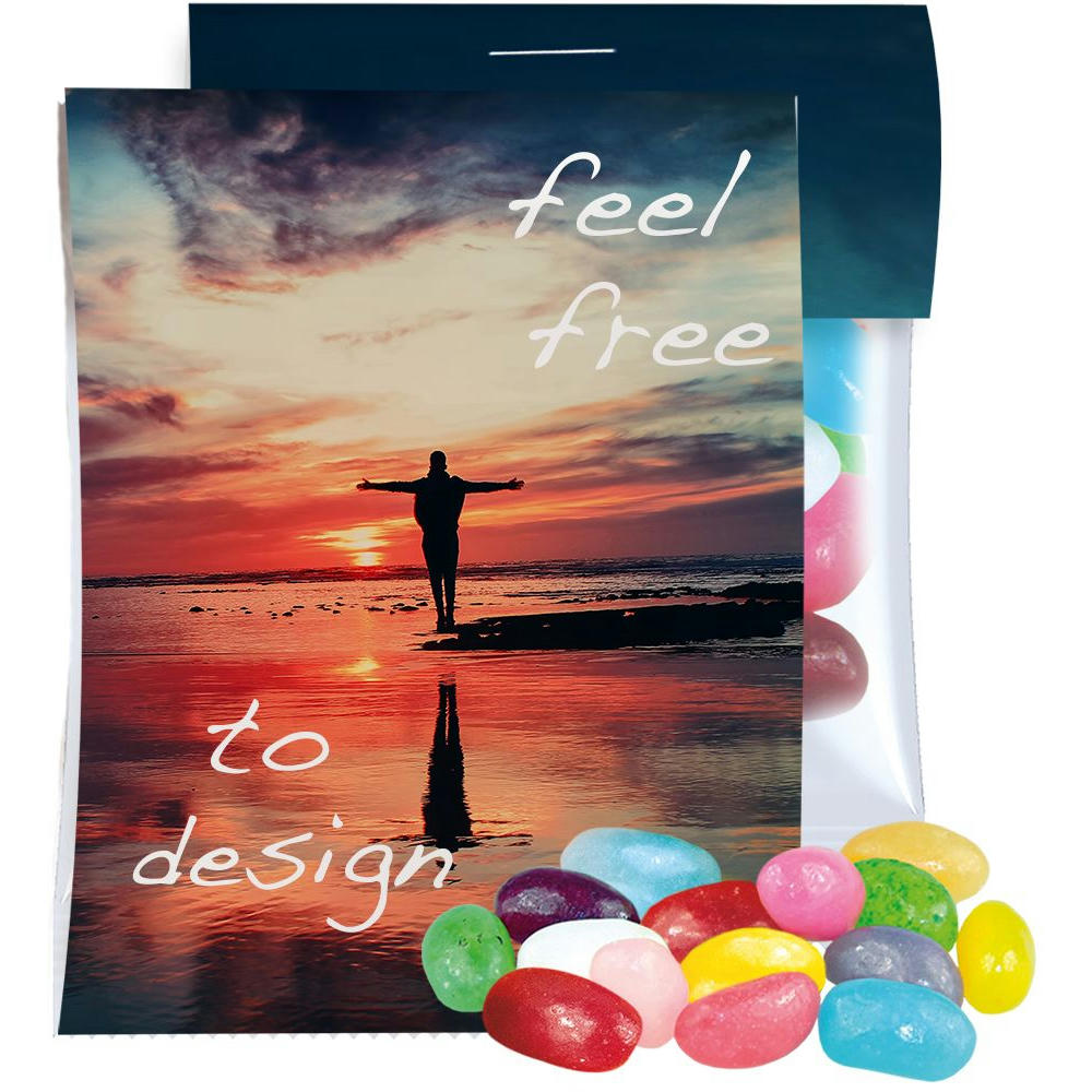 Product image Jelly Beans sauer-Mix, ca. 15g, Express Midi-Tüte mit Werbereiter Werbeartikel