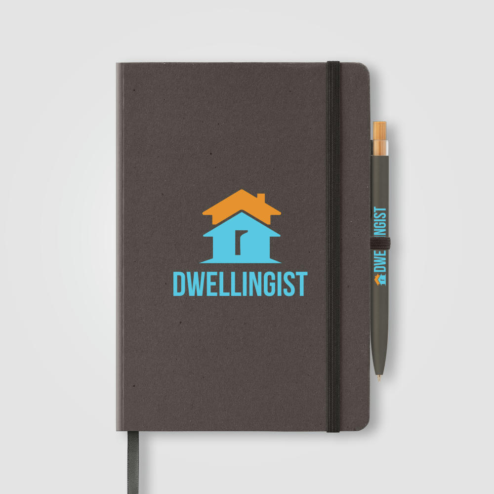 Terra Notizbuch mit festem Einband aus recyceltem Milchkarton - A5 und Reborn Kugelschreiber Set Werbeartikel