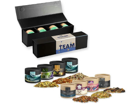 Product image Verschiedene Weihnachts Gewürzmischungen, ca. 80-160g, Geschenk-Set Premium schwarz mit Magnetverschluss und 4 Kraftpapierdosen Mini Werbeartikel