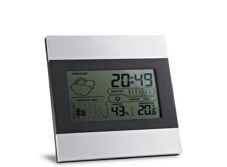DENE. Tischwetterstation mit LCD-Bildschirm aus Aluminium und ABS Werbeartikel
