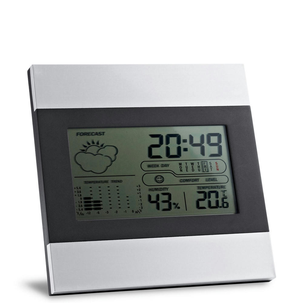 Product image DENE. Tischwetterstation mit LCD-Bildschirm aus Aluminium und ABS Werbeartikel