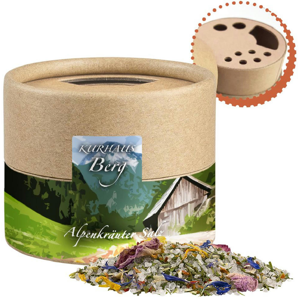 Product image Alpenkräuter Salz, ca. 50g, Kraftpapierstreuer Mini Werbeartikel