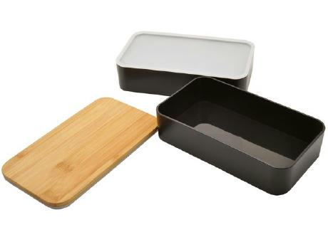 Bento 'Nagano', schwarz, mit Bambusdeckel Werbeartikel