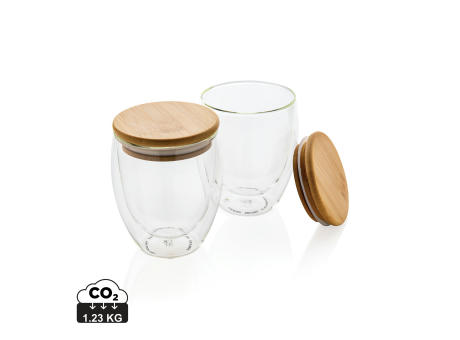 Product image 2-tlg Set Borosilikatgläser mit Bambusdeckel 250ml Werbeartikel