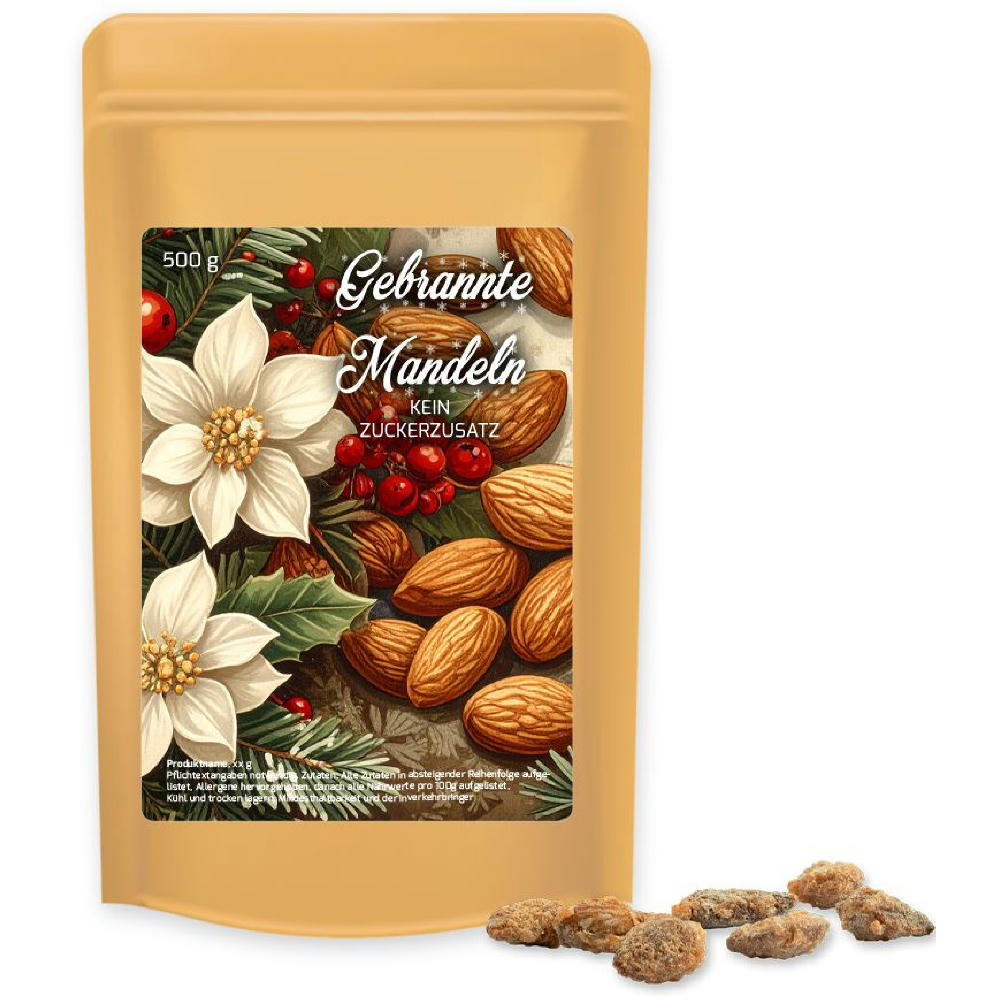 Product image Feuergebrannte Mandeln ohne Zuckerzusatz, ca. 500g, Standbeutel Maxi Werbeartikel