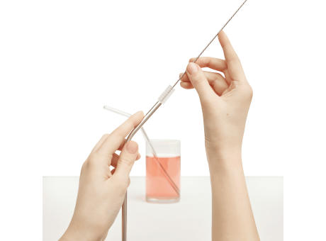 Edelstahl-Strohhalm-Set DRINK HAPPY Werbeartikel