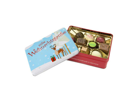 Geschenkartikel / Präsentartikel: Süße Weihnachtsgrüße - Pralinendose mit 125 g Werbeartikel