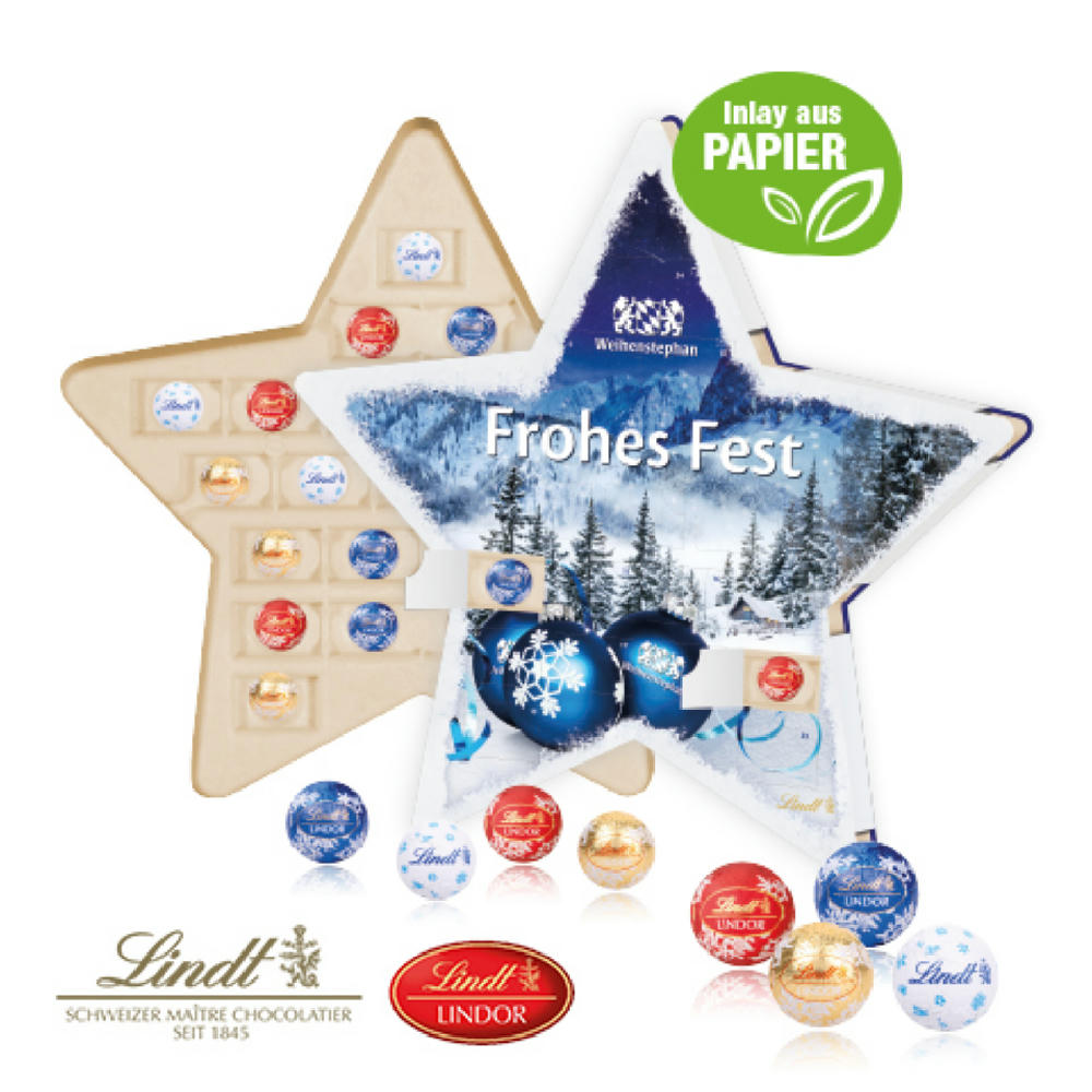 Adventskalender "Stern" mit Lindt Schokolade Werbeartikel