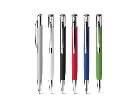 OLAF SOFT. Kugelschreiber aus Aluminium und gummierter Oberfläche bedrucken