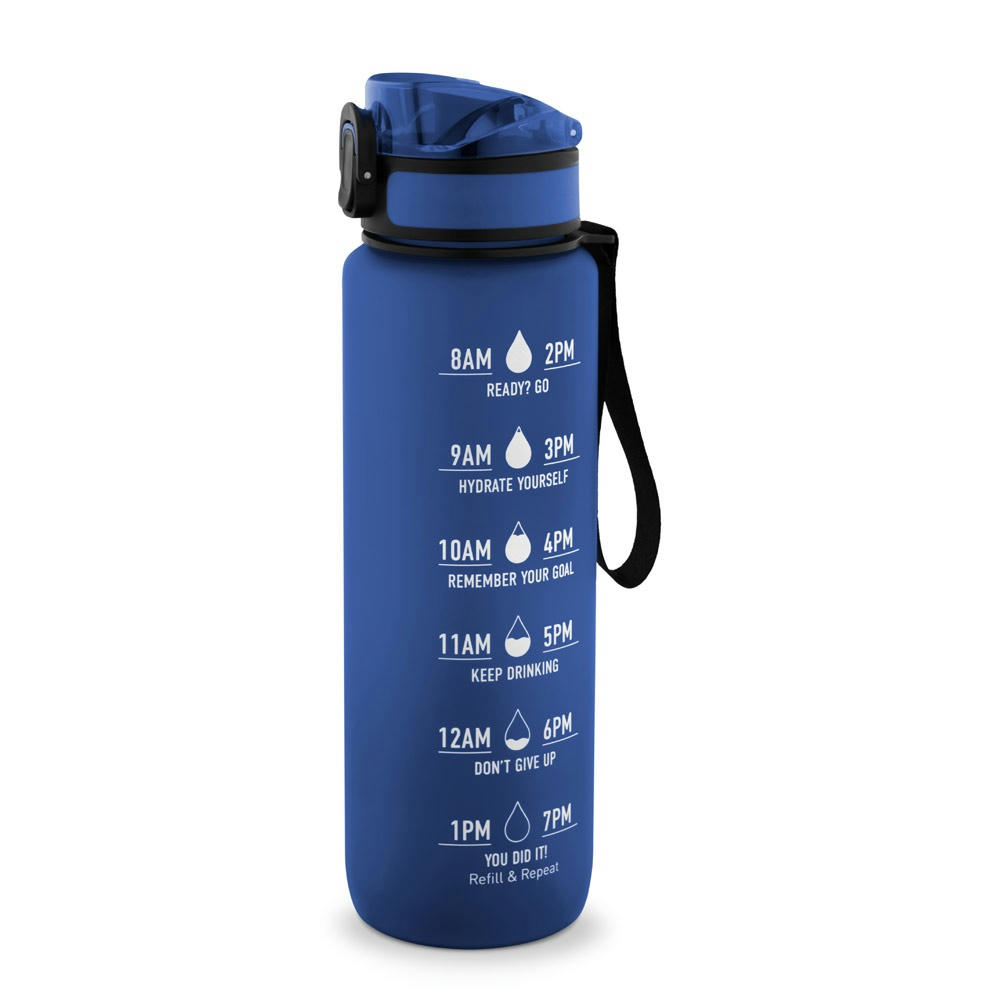 Product image ERIKSSON. Flasche aus recyceltem PET (100 % rPET) mit motivierenden Sprüchen und Zeitmarkierungen, die zum Wassertrinken anregen Werbeartikel