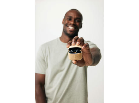 TWS-Kopfhörer aus RCS recyceltem Kunststoff und Bambus Werbeartikel