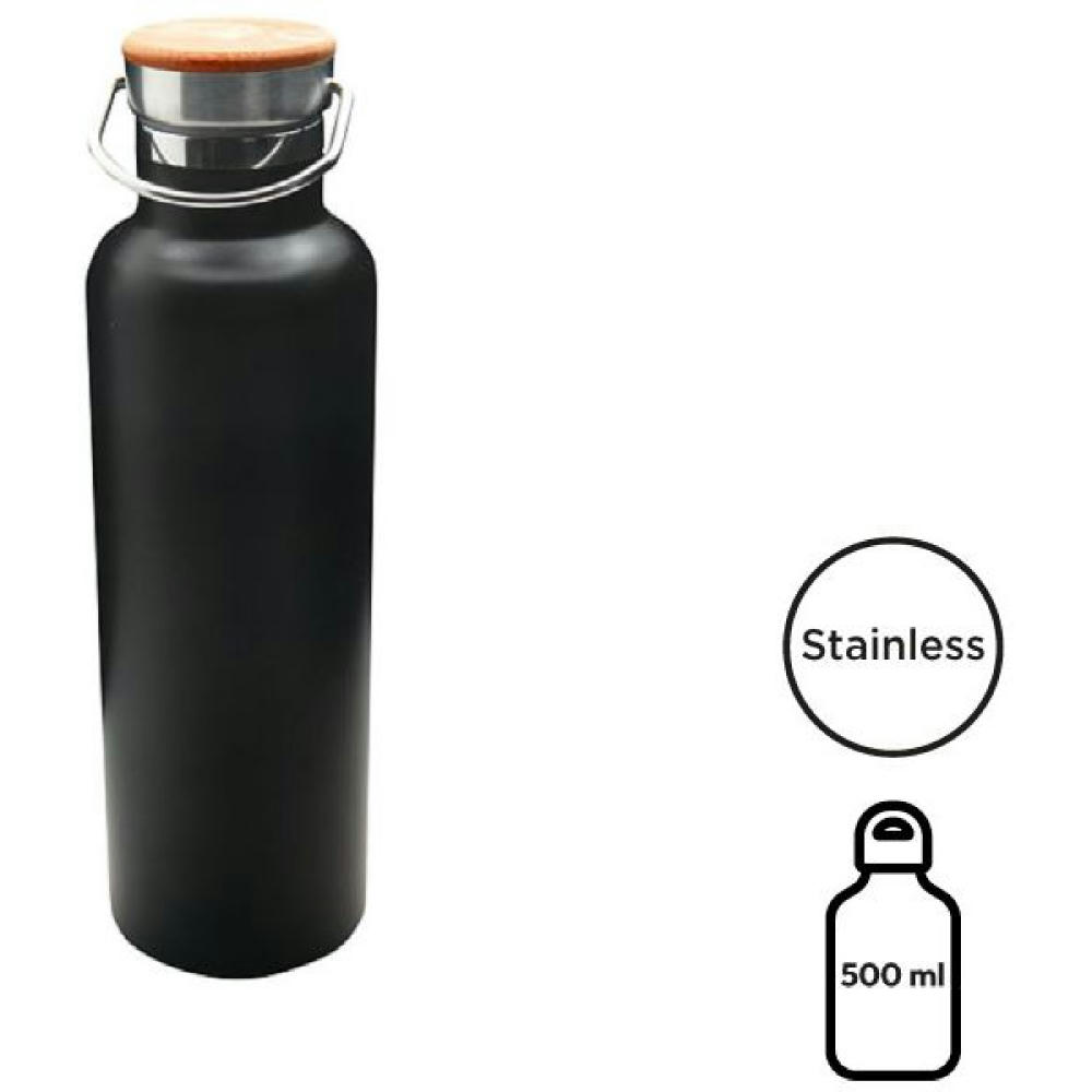 Product image Doppelwandige Flasche 'Arima', schwarz, Bambusdeckel, 500ml Werbeartikel