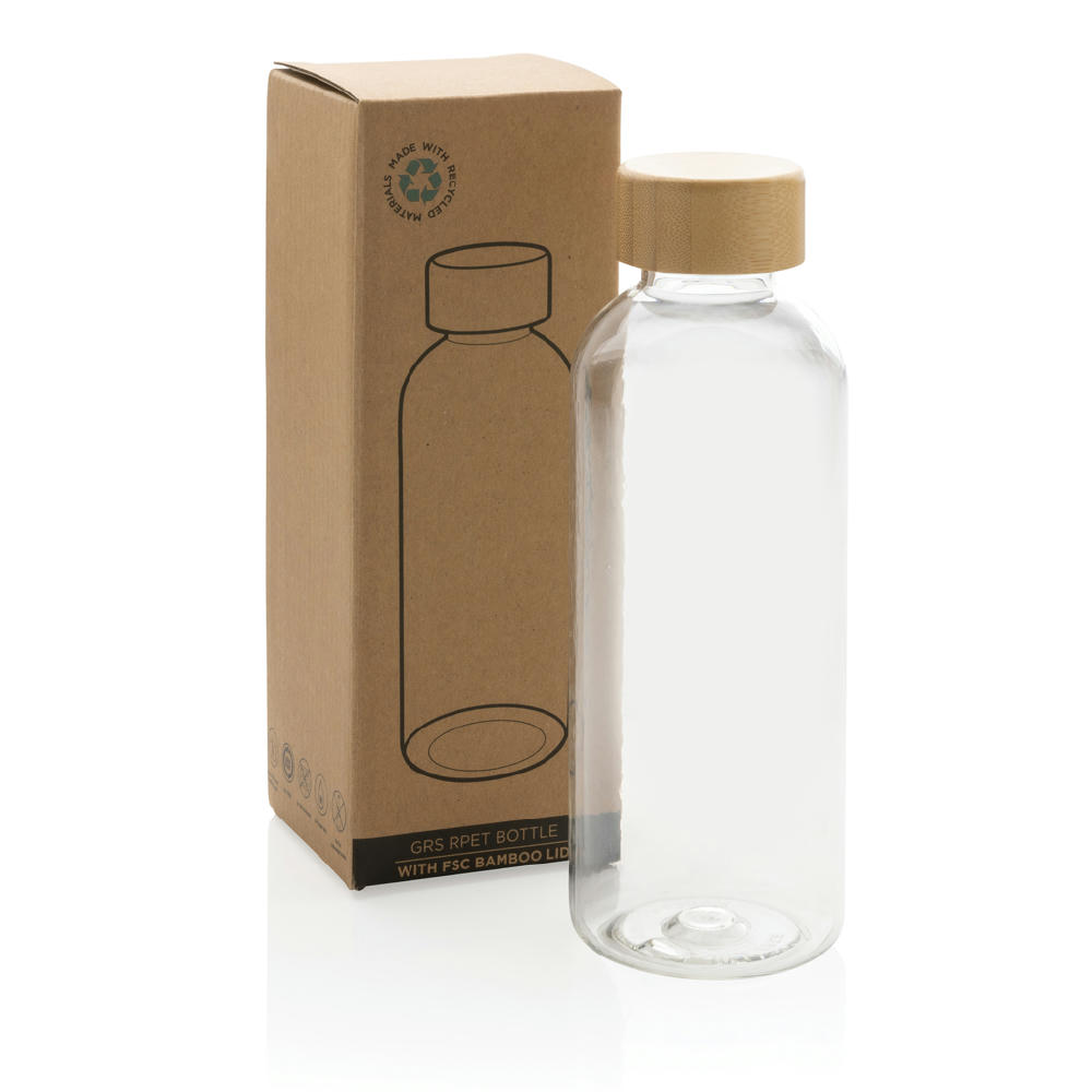 RCS rPET Flasche mit Bambus-Deckel Werbeartikel