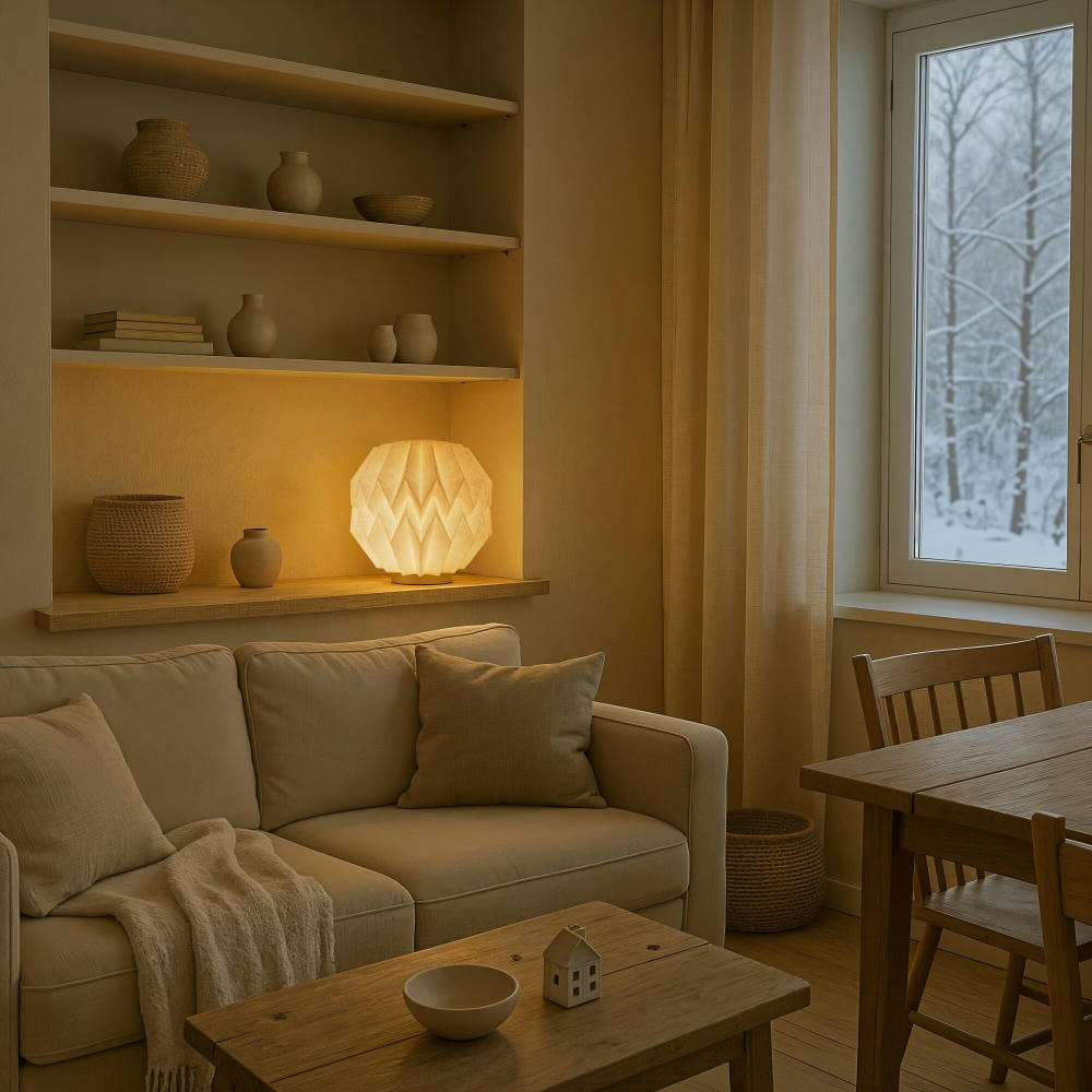 Coollux faltbare, von Origami inspirierte Papier-LED-Lampe Luna 25cm Werbeartikel