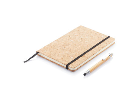 Kork A5 Notizbuch mit Bambus Stift und Stylus Werbeartikel