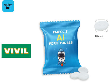 Product image VIVIL Extra Strong zuckerfrei 10 g Werbetüte,   10 g, Inhalt: VIVIL Extra Strong, zuckerfrei bedrucken